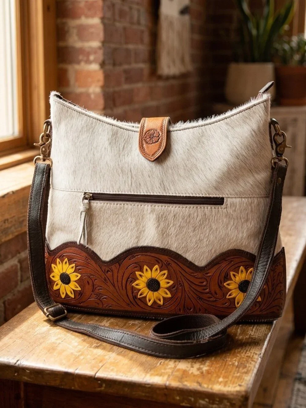 Olay by American Darling Rustic Sunflower Crossbody Hobo